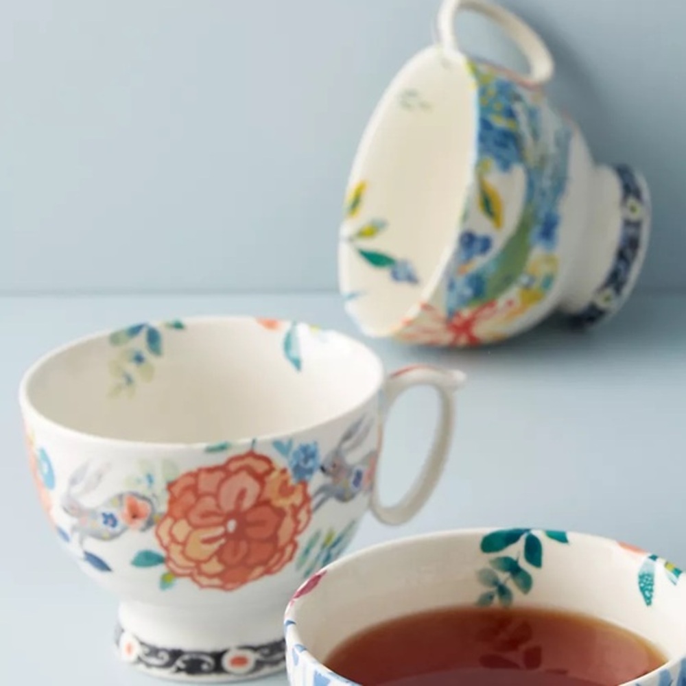 Anthropologie Dodi Flower and Bunny Rabbits Coffee Tea Mug - Perfect Replacement